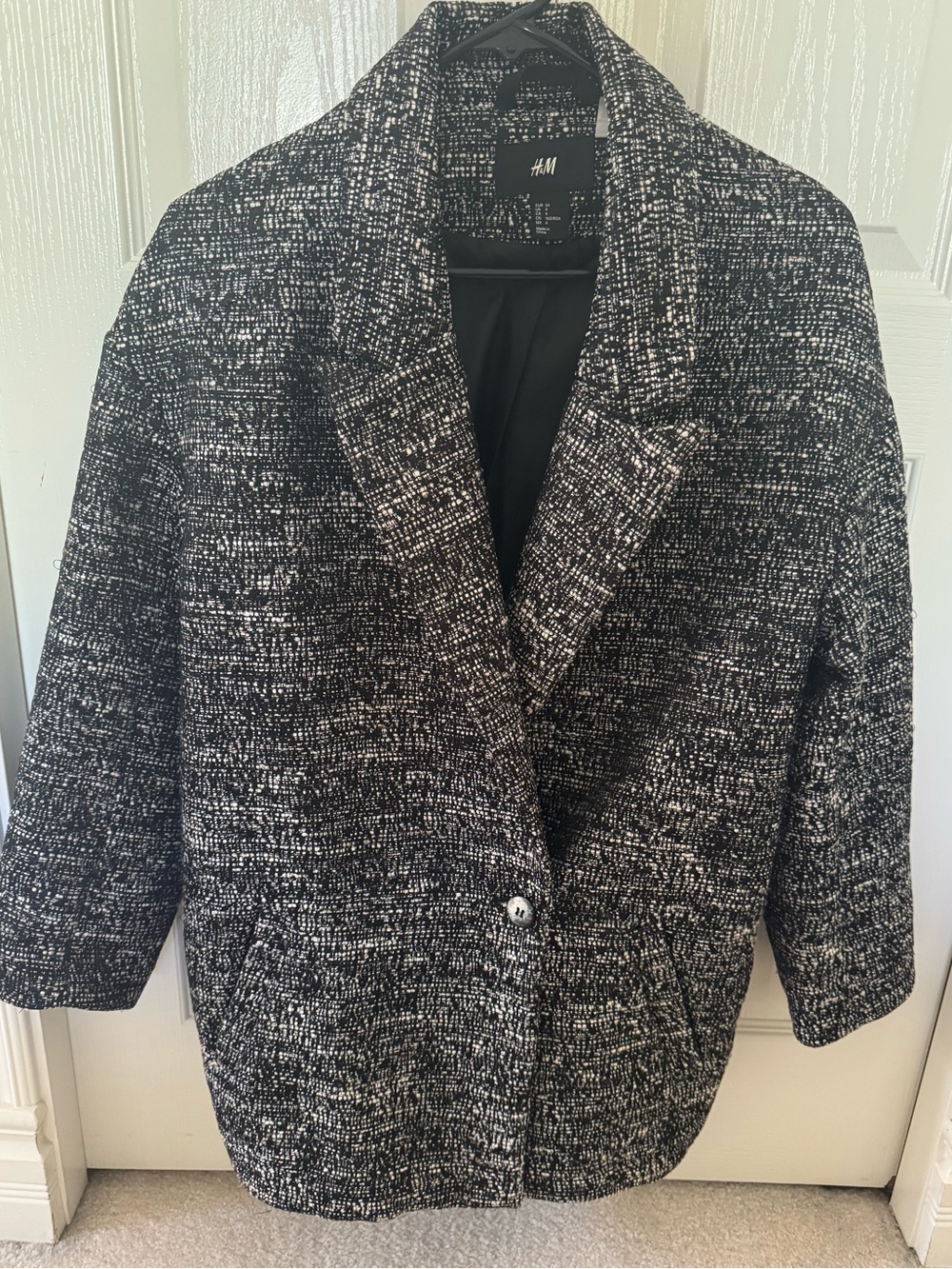 H&M Black and White Textured Tweed Blazer Jacket